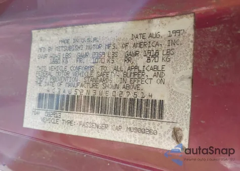 1998 Chrysler Sebring Lxi z USA, uszkodzony, nr VIN 4C3AU52N3WE027514